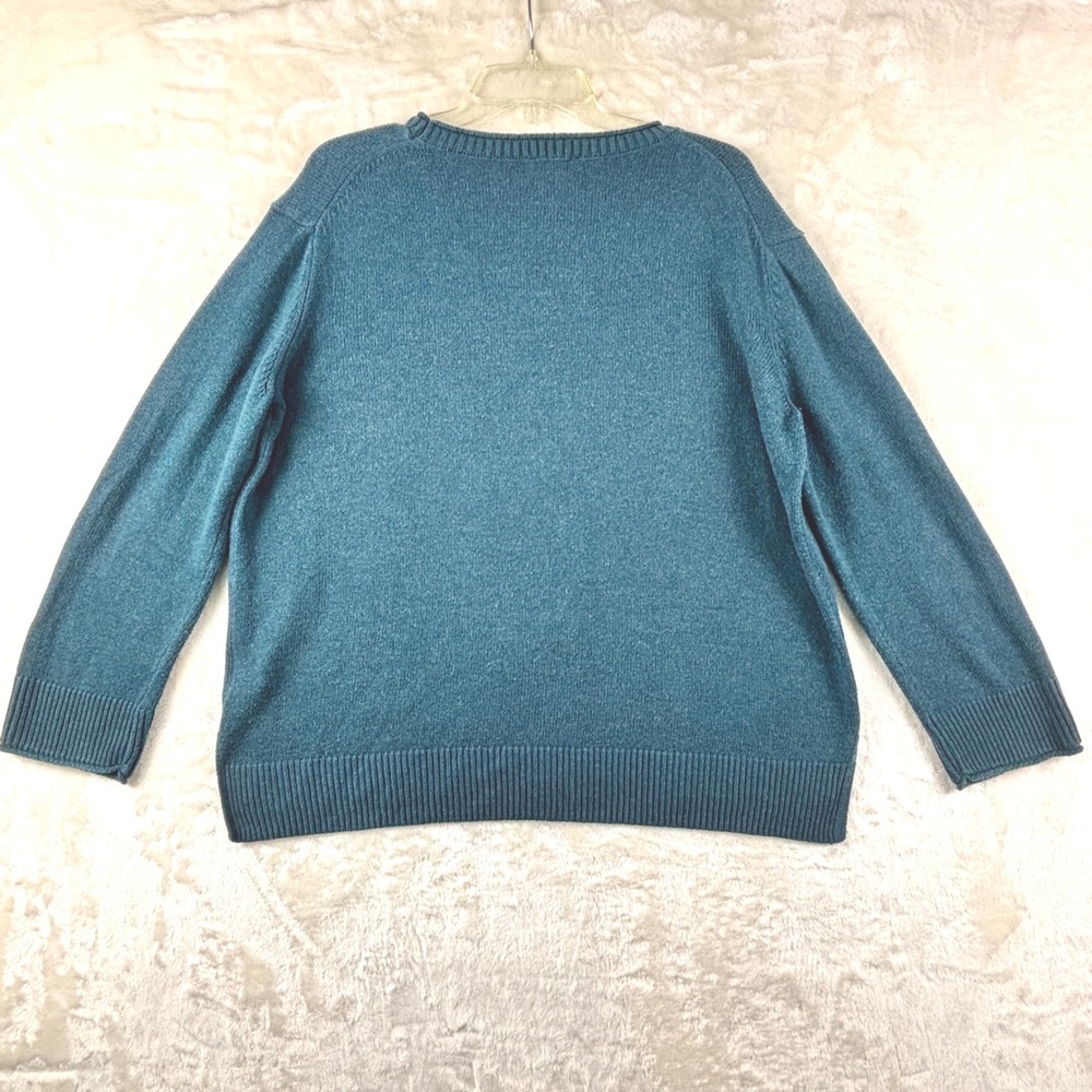 Ella Moss Sweater Womens L Teal Blue Crew Neck Long Sleeve Knit Hem Slits Soft - Picture 2 of 9